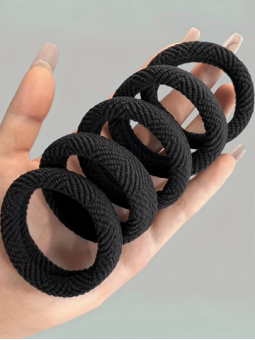 Pletené gumičky do vlasov čierne, priemer 5 cm — 6 ks