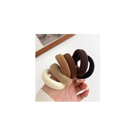 Pletené gumičky do vlasov nude, priemer 4 cm — 6 ks