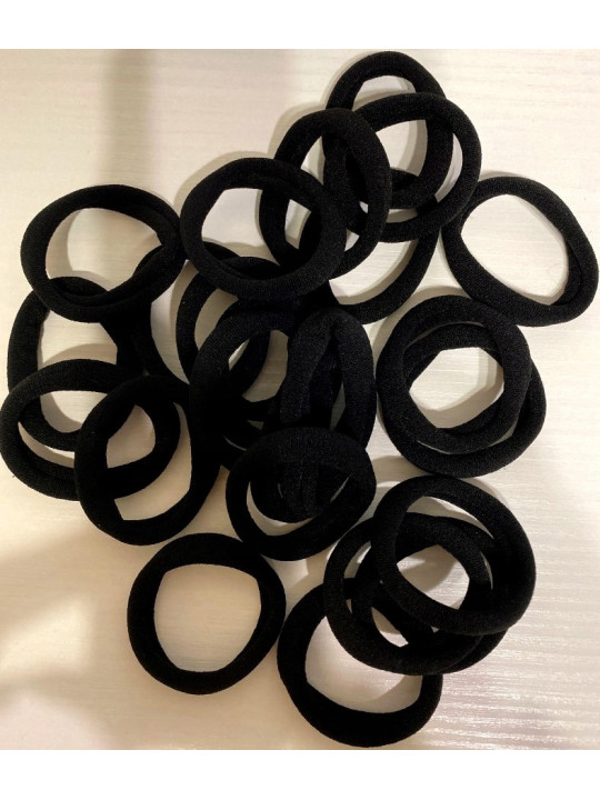 Hladké gumičky do vlasov čierne, priemer 4 cm — 6 ks